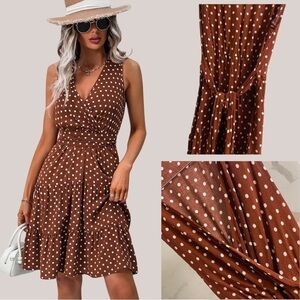 Beachsissi Brown Polka Dot Sleeveless Dress L